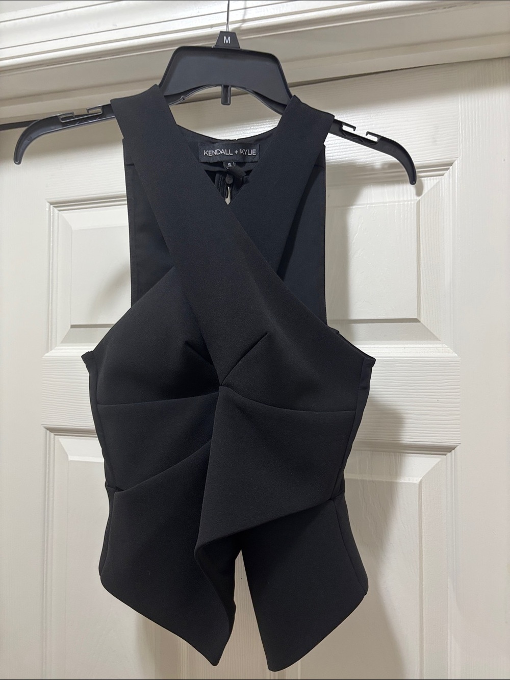 Kendall & Kylie Black Criss Cross Cutout Keyhole Asymmetrical Draped Peplum Top